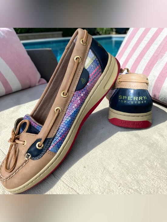 Sperry Shoes - Sperry Women’s Tan, Navy & Multicolor Sequin Boat Shoe